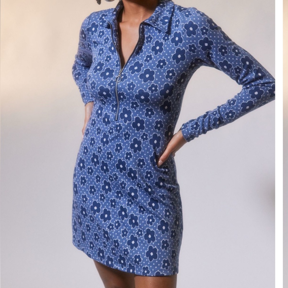 Urban Outfitters Navy Floral Long Sleeve Dress